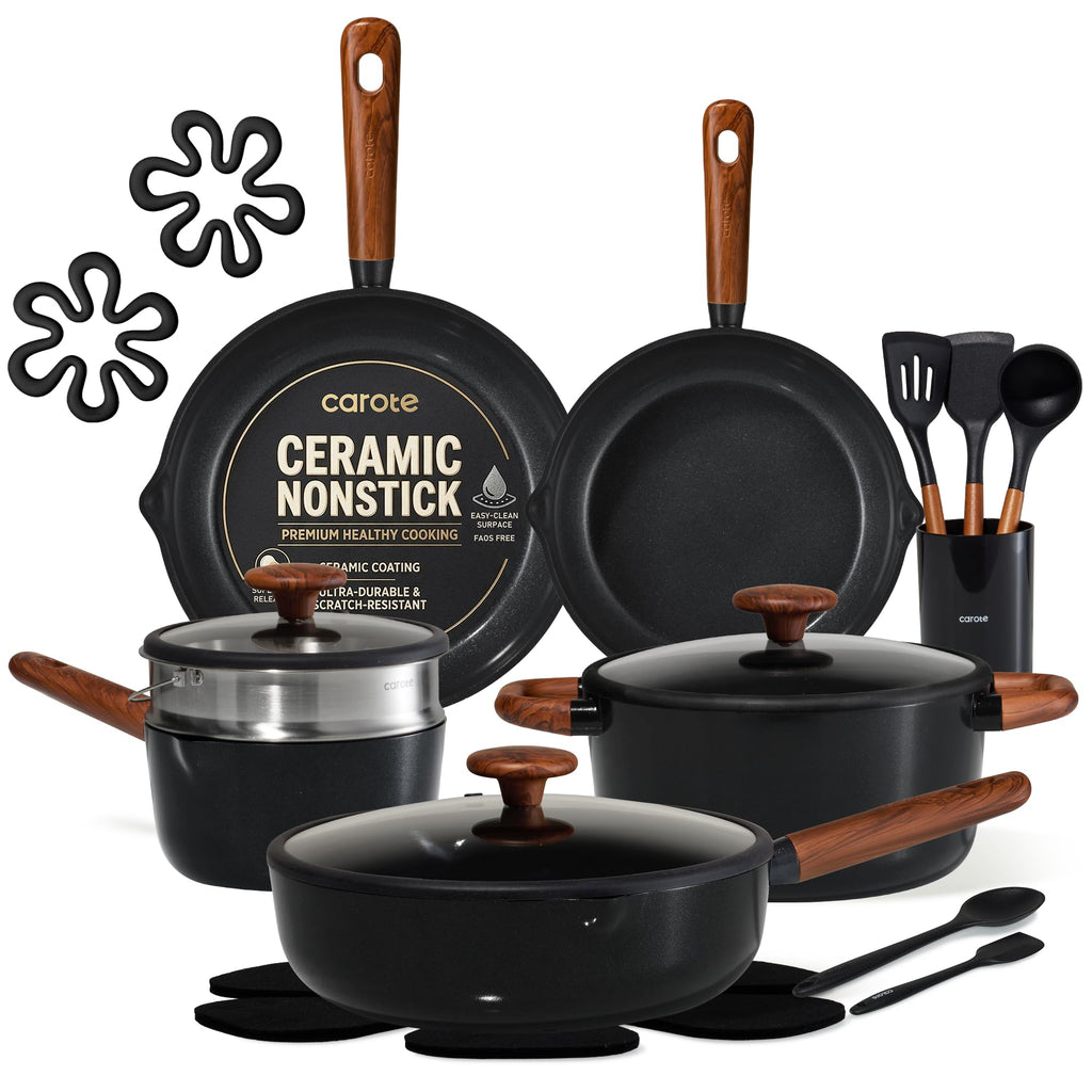 CAROTE 21pcs Ceramic Cookware Set, Pots and Pans Set