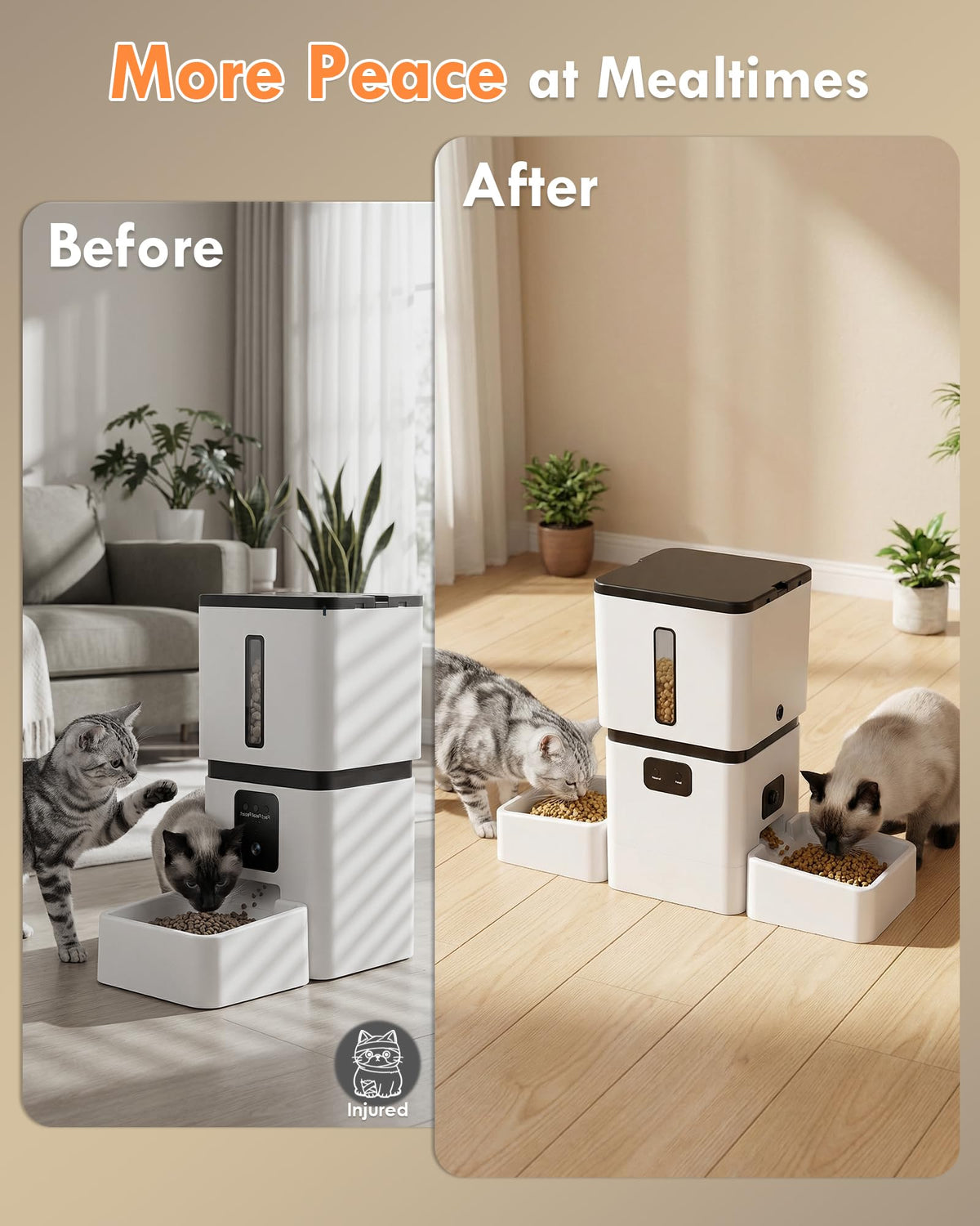 Yakry Automatic Cat Feeder for 2 Cats with Dual Bowls & Two HD Cameras