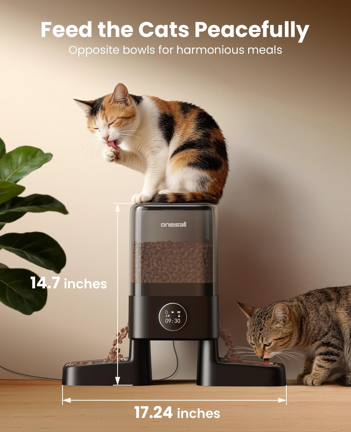oneisall Automatic Cat Feeder with Camera for 2 Cats Pets, 20 Cups/5L