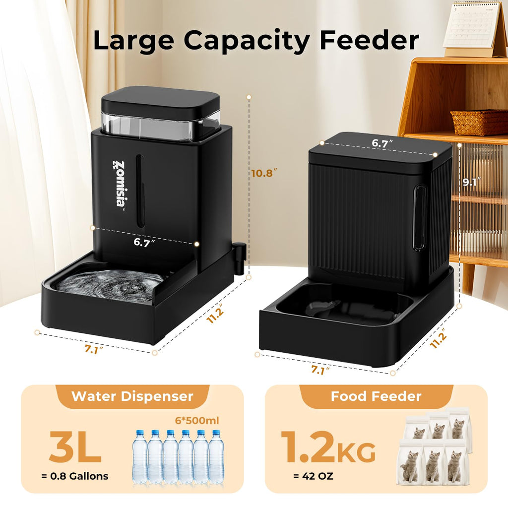 ZOMISIA Automatic Cat Feeder, Gravity Cat Food Dispenser, 0.8Gal x 2, Black