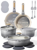 CAROTE 20pcs Titanium Cookware Set, Pots and Pans Set Detachable Handle