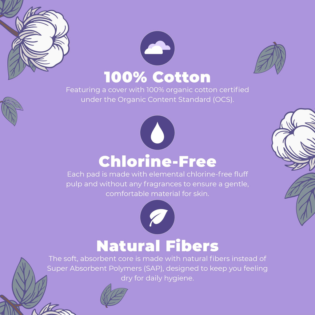 MaryRuth's Organic Cotton Cover Pads with Wings, Large, Unscented, Elemental Chlorine Free, OCS Certified Cotton, SAP-Free Core, 20 Count