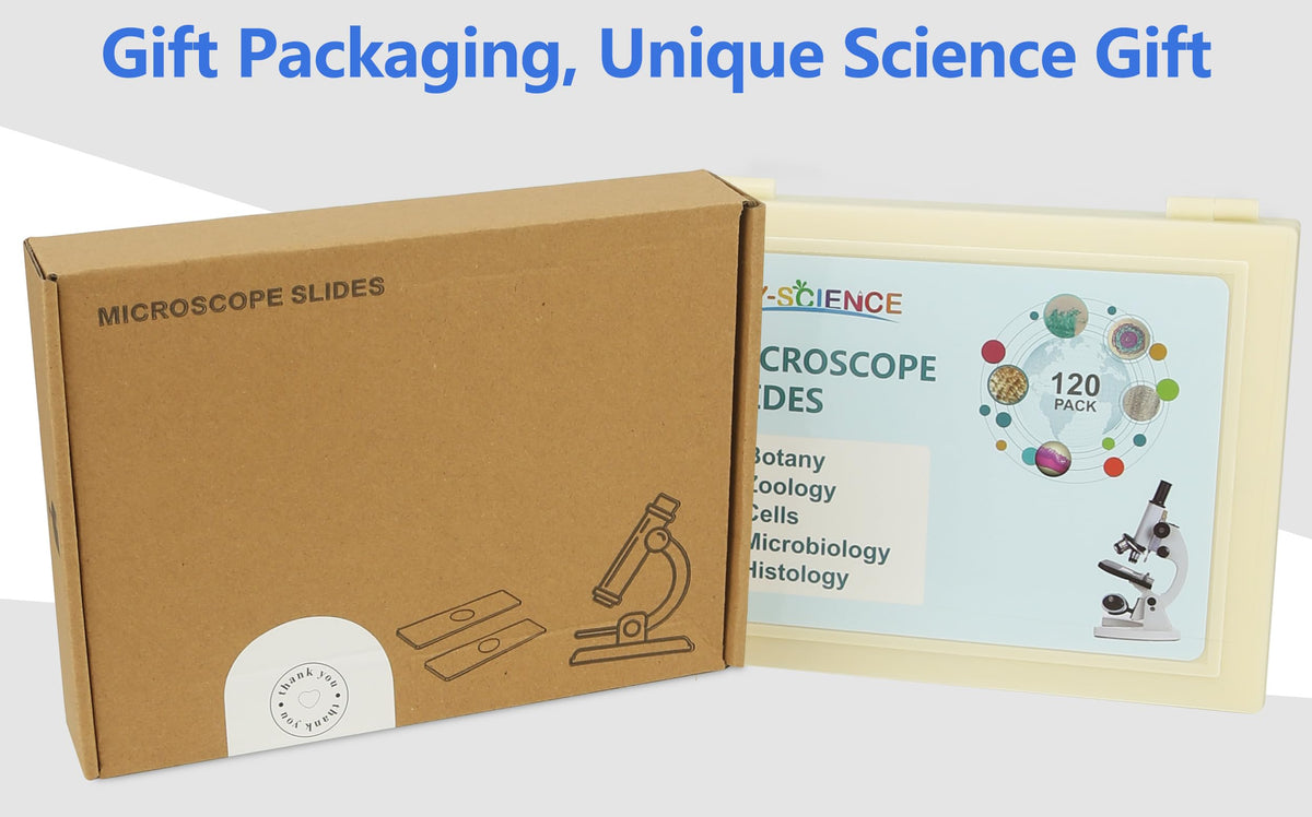 120 Microscope Slides with Specimens Set, Lab-Grade Prepared Microscope Slides for Kids Adults, Animal/Plant/Microbe/Tissue/Cells, STEM Biology Kit for Homeschool, Classroom Labs & Science Education