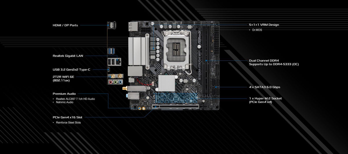 ASRock B760M-ITX/D4 WiFi Supports 13th Gen & 12th Gen Intel® Core™ Processors (LGA1700)