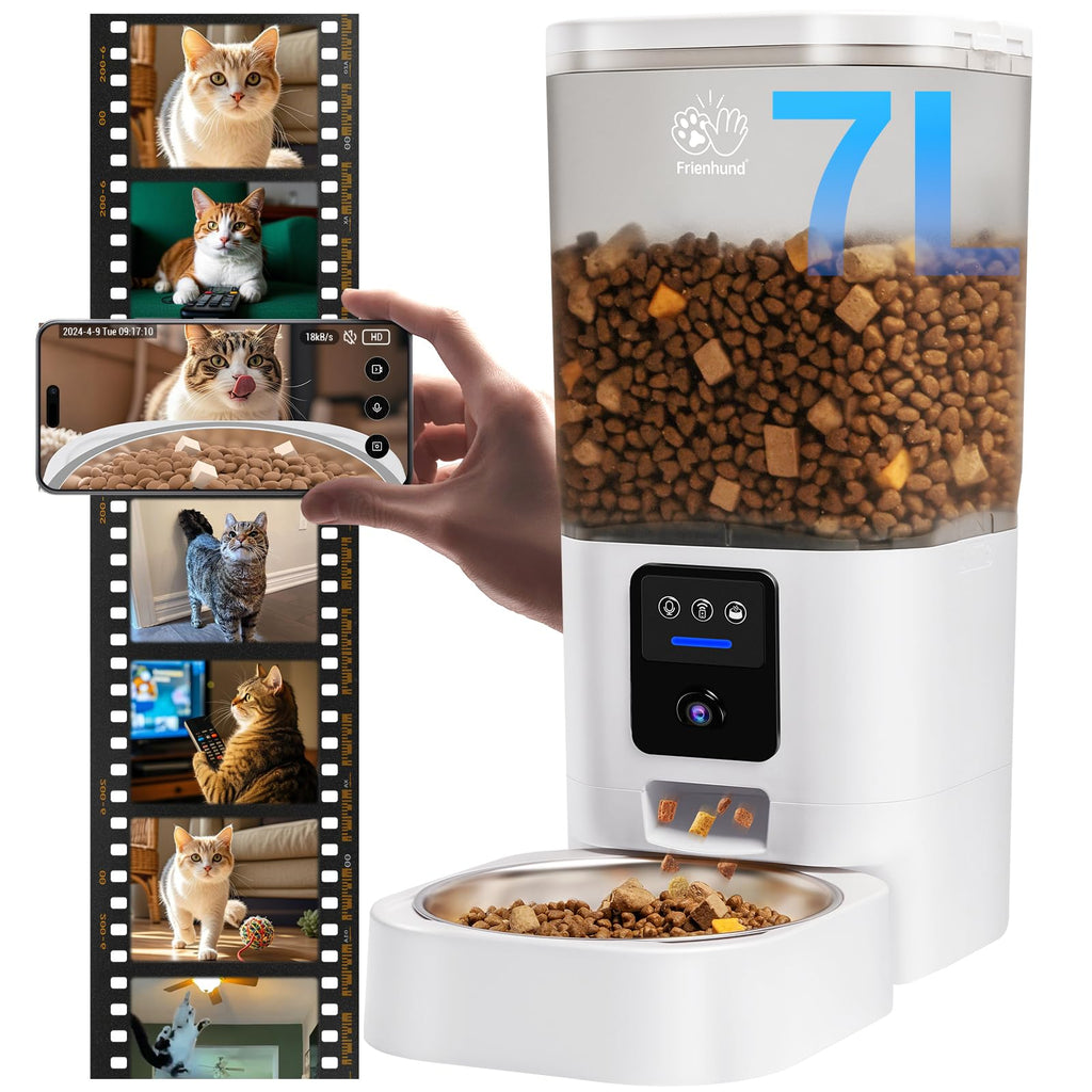 Frienhund Automatic Cat Feeder with 2K Camera: 5G WiFi Automatic Dog Feeder with Night Vision,Cat Food Dispenser with 7L Large Food Storage Container for Multiple Pet,Detachable for Easy Clean -29 Cup