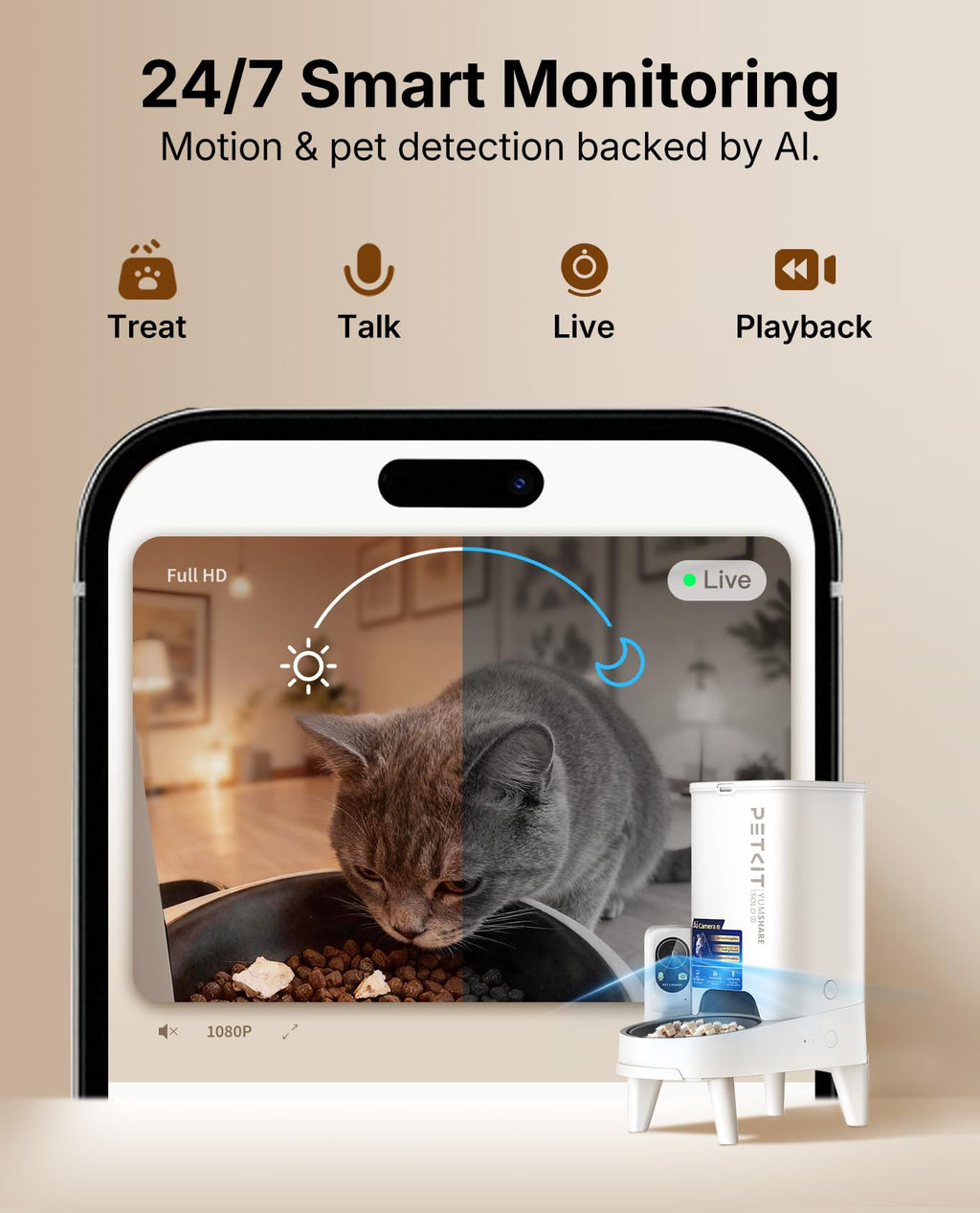 PETKIT Automatic Cat Feeder with Camera, Upgraded Multi-Cat Recognition, 2.4G&5G WiFi Pet Feeder with Freshness Preservation,3L Timed Food Dispenser with Low Food Sensor,Night Vision Motion Capturing