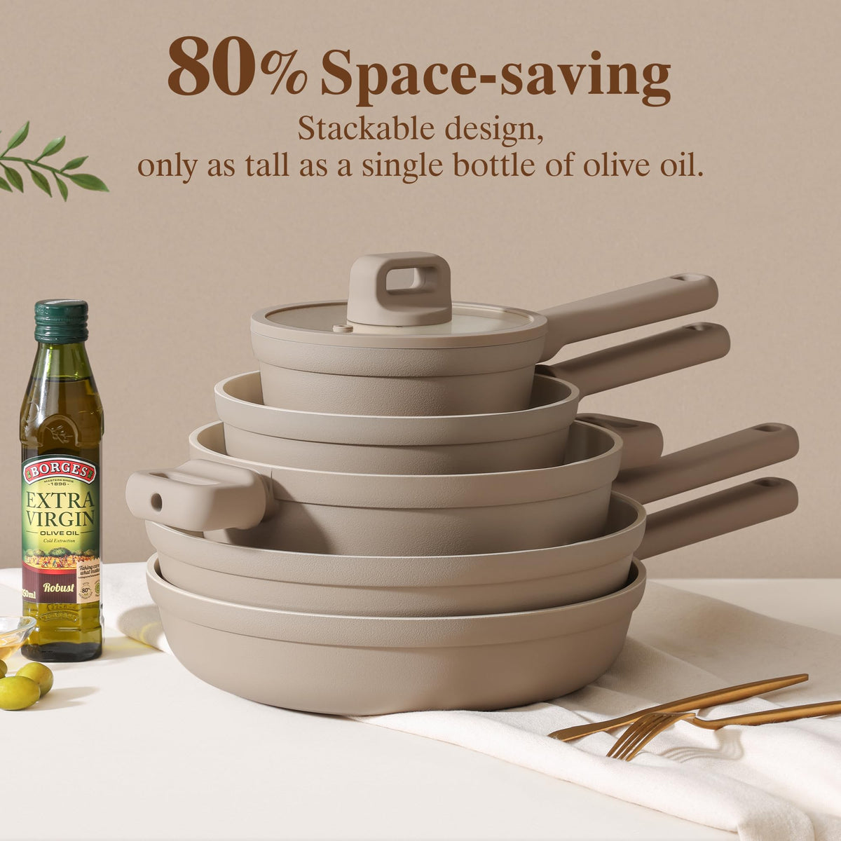 SENSARTE Ceramic Pots and Pans Set Nonstick, 20Pcs Cookware Set, Taupe