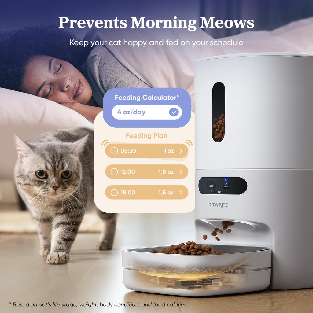 Pawsync Automatic Cat Feeder, WiFi & Smart Scale, Remote Feeding