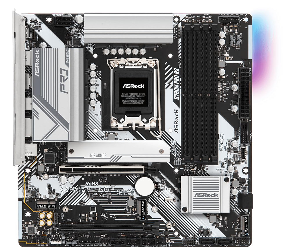 ASRock B760M Pro RS Motherboard DDR5 7200MHz HDMI DisplayPort eDP PCIe Gen5 (Graphics) 14th 13th 12th Gen Intel Core Processors LGA1700 192GB