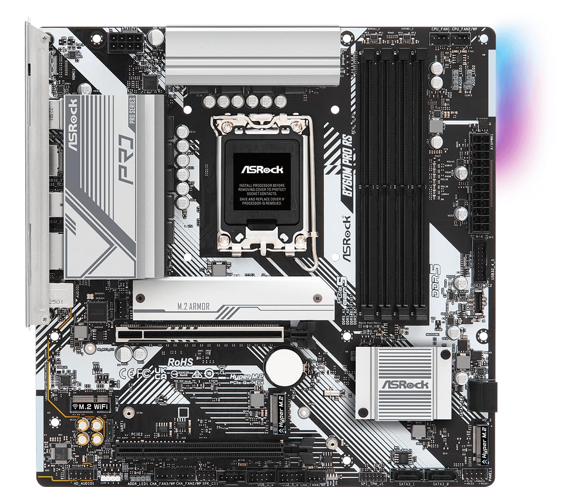 ASRock B760M Pro RS Motherboard DDR5 7200MHz HDMI DisplayPort eDP PCIe Gen5 (Graphics) 14th 13th 12th Gen Intel Core Processors LGA1700 192GB