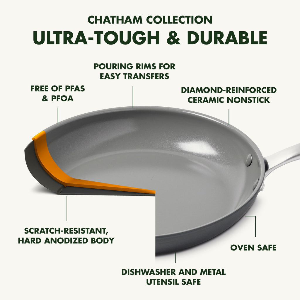 GreenPan Chatham Hard Anodized Healthy Ceramic Nonstick 8" and 10" Frying Pan Skillet Set, Omelette and Egg Pan, PFAS-Free, Dishwasher Safe, Oven Safe, Gray