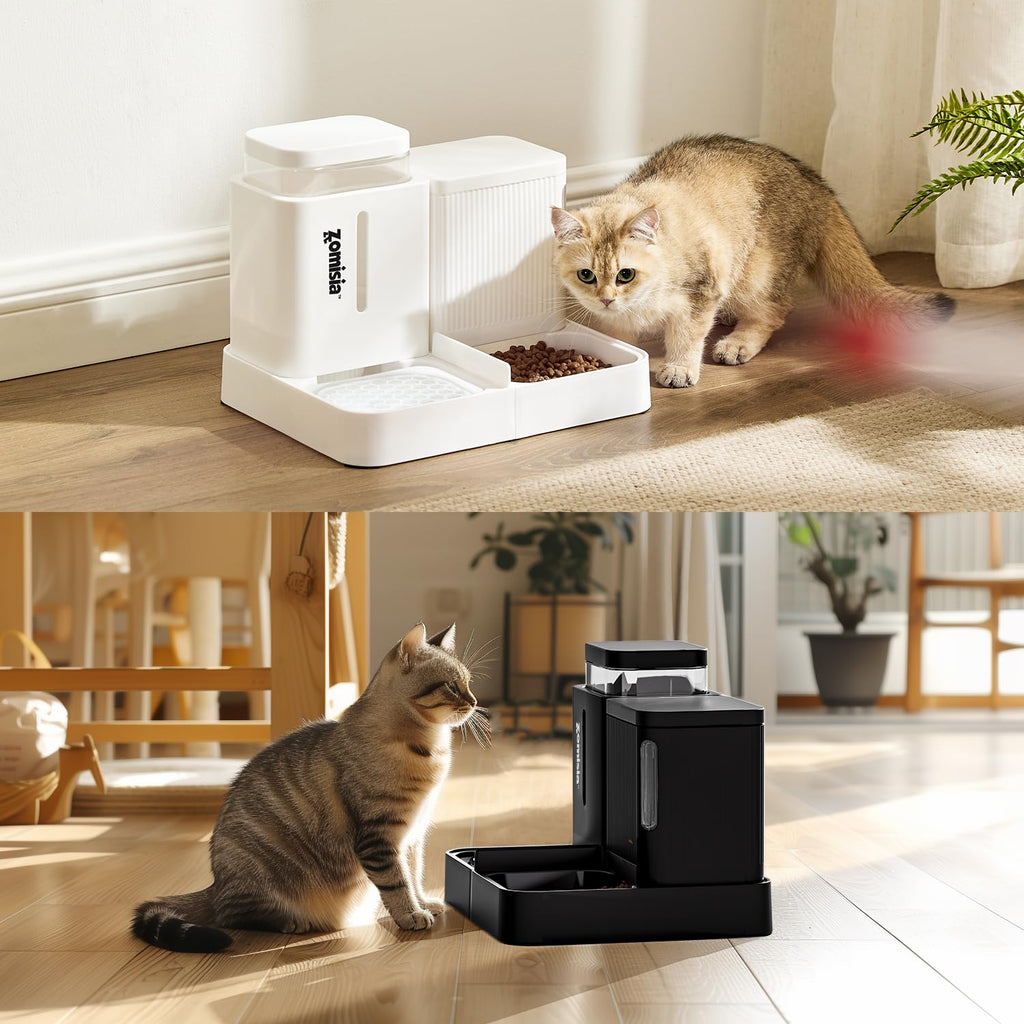 ZOMISIA Automatic Cat Feeder, Gravity Cat Food Dispenser, 0.8Gal x 2, Black