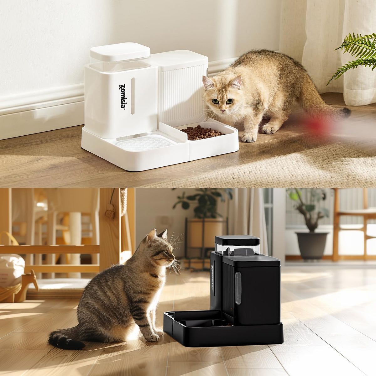 ZOMISIA Automatic Cat Feeder, Gravity Cat Food Dispenser, 0.8Gal x 2, Black