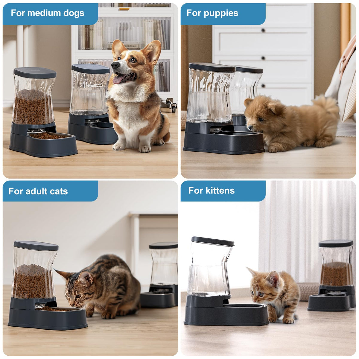 Automatic Dog Water Dispenser & Feeder Food Set, 304 Stainless Steel Bowls