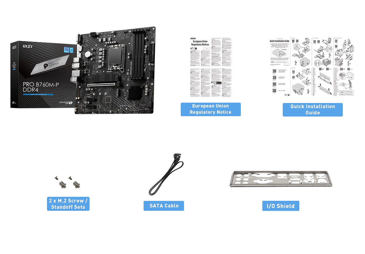 MSI PRO B760M-P DDR4 ProSeries Motherboard (Supports 12th/13th/14th Gen Intel Processors, LGA 1700, DDR4, PCIe 4.0, M.2, USB 3.2 Gen2, HDMI/DP, mATX)