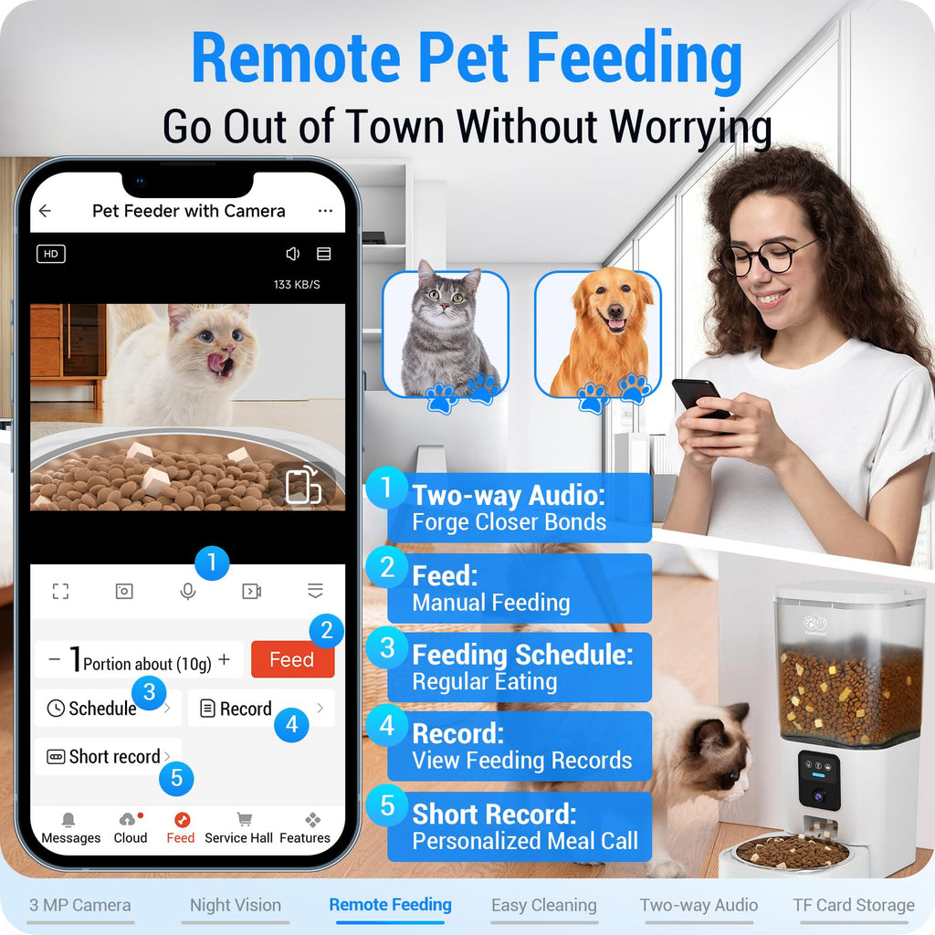 Frienhund Automatic Cat Feeder with 2K Camera: 5G WiFi Automatic Dog Feeder with Night Vision,Cat Food Dispenser with 7L Large Food Storage Container for Multiple Pet,Detachable for Easy Clean -29 Cup