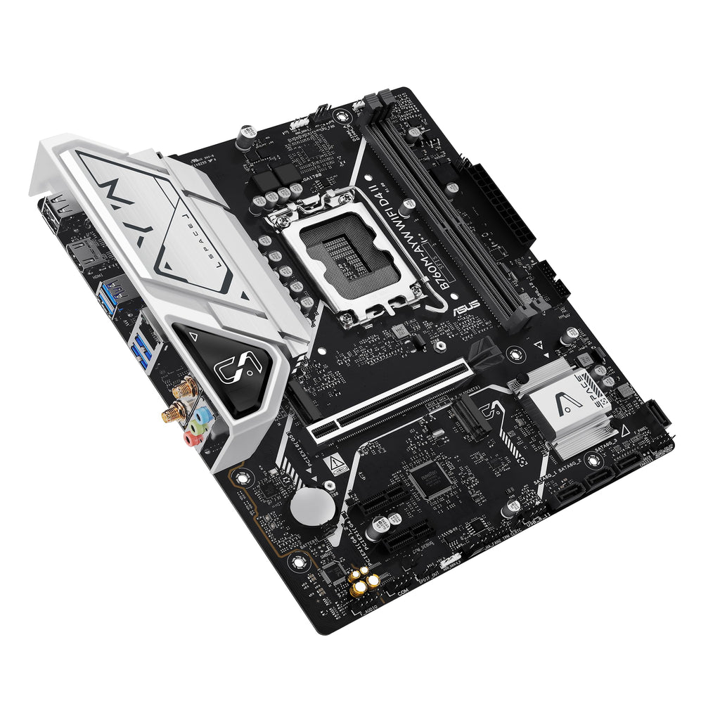 ASUS B760M-AYW WiFi D4 II Intel® B760 (LGA 1700) microATX mATX Motherboard, PCIe 5.0 x16 Support, Two M.2 Slots, DDR4, Realtek 2.5Gb Ethernet, Wi-Fi 6, HDMI, SATA 6 Gbps, Front USB 5Gbps, Aura Sync