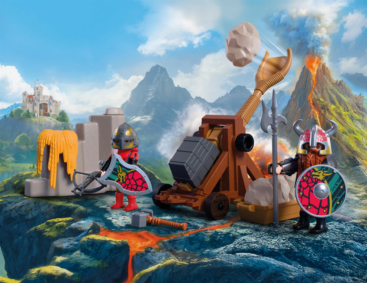 Playmobil | Knights | Dragon Knight Catapult | Stone Catapult with Firing Function and Rock Wall | Knights Toy for Children Aged 4+ | 72117