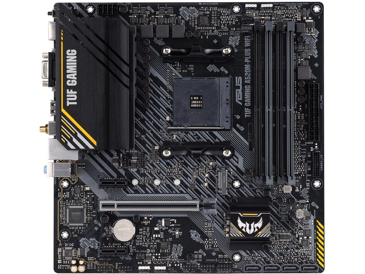 ASUS TUF Gaming A520M-PLUS (WiFi) AMD AM4 (3rd Gen Ryzen™) microATX Gaming Motherboard (M.2 Support, 802.11ac Wi-Fi, DisplayPort, HDMI, D-Sub, USB 3.2 Gen 1 Type-A and Aura Addressable Gen 2 headers)