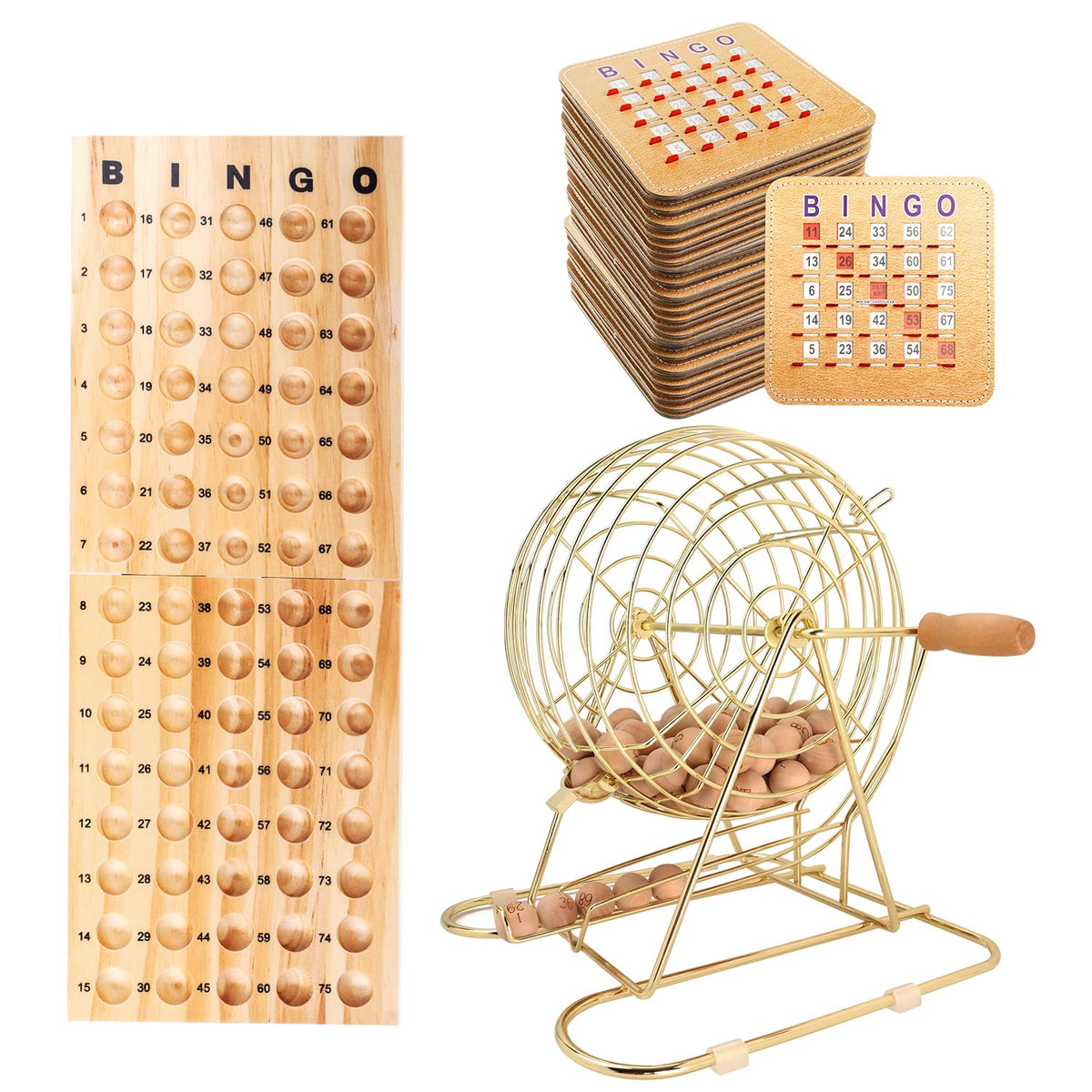 GSE Deluxe Bingo Game Set, Large Brass Cage, 50 Shutter Slide Bingo Cards
