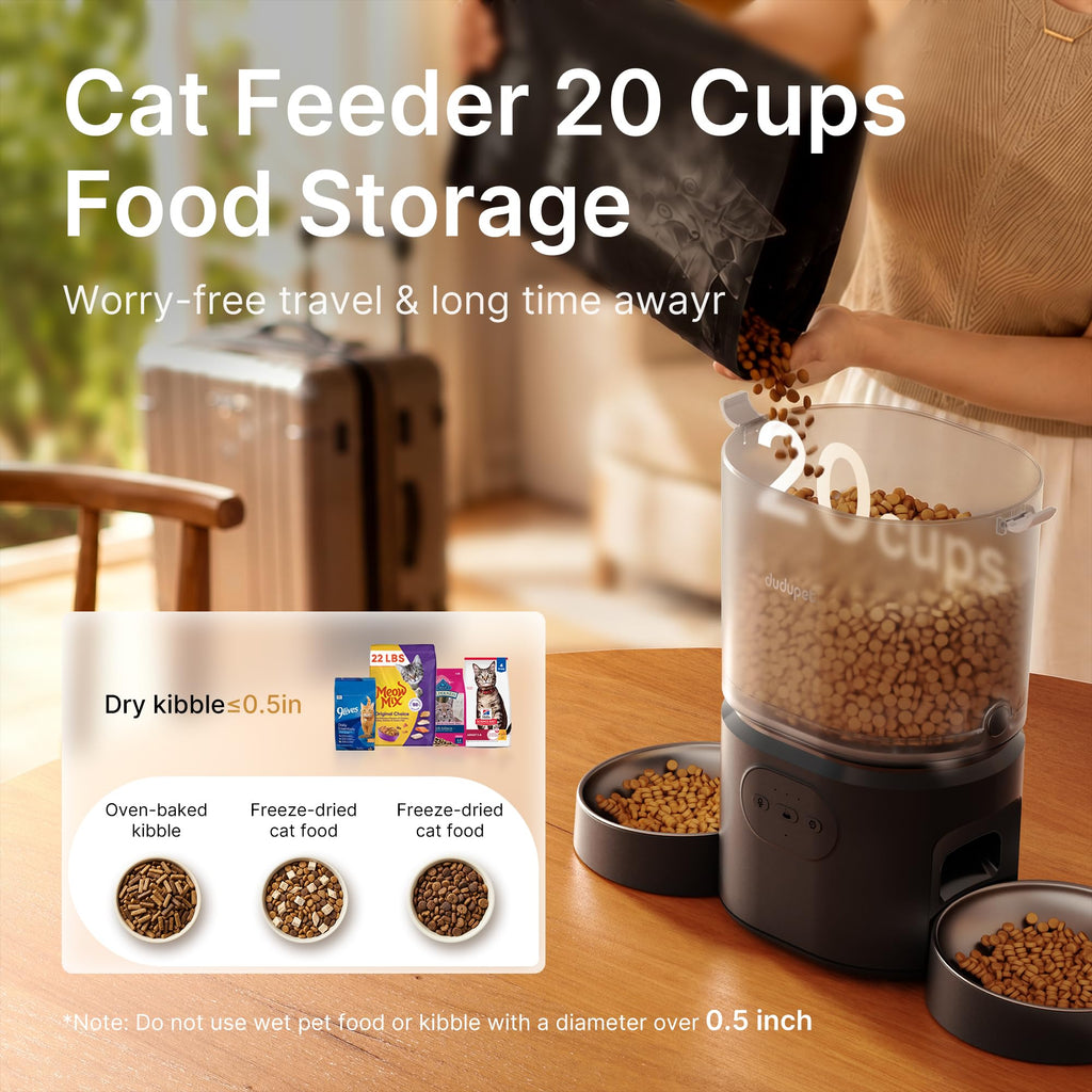 DUDUPET Automatic Cat Feeder for 2 Cats, Dual Cat Feeder with 5G WiFi APP