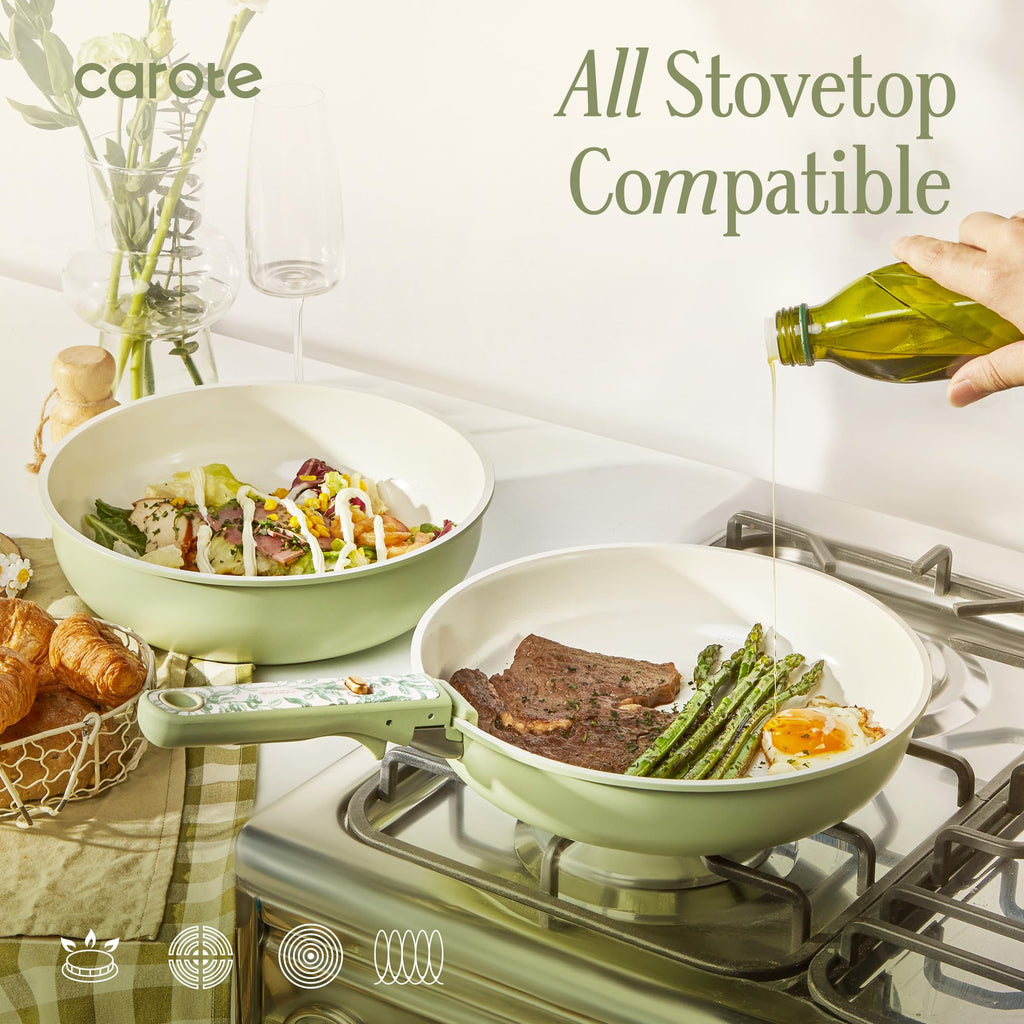CAROTE 25pcs Ceramic Cookware Sets, Nonstick Pots and Pans Set Non Toxic