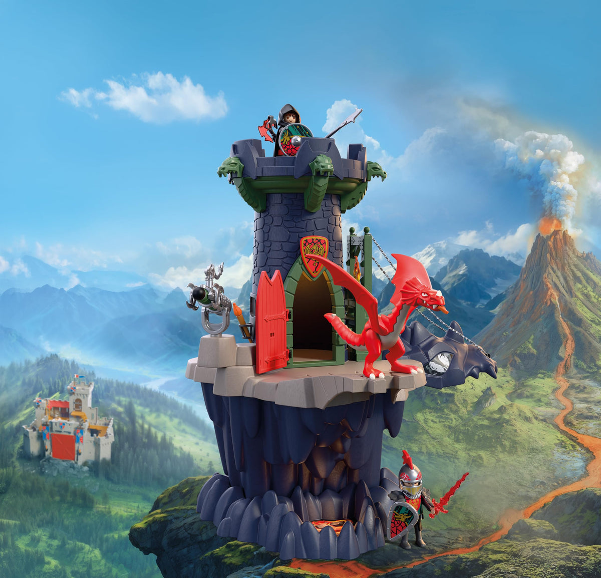 Playmobil | Knights | Dragon Knights Tower | Tower with Dragon, Drawbridge & Dragon’s Head Cave | Knights Castle Toy for Children Aged 4+ | 72113