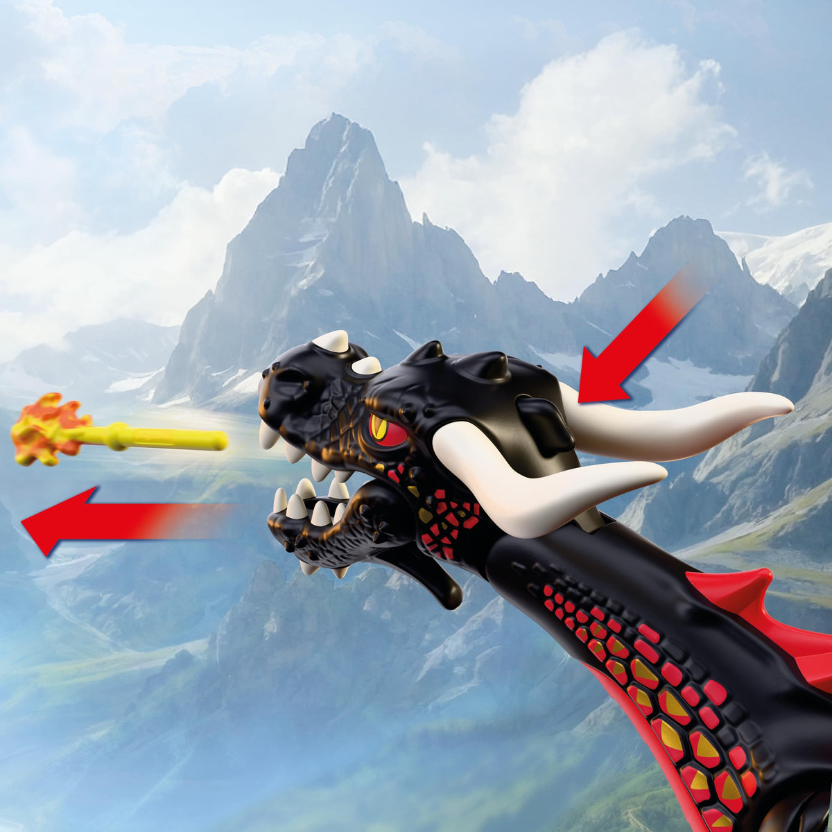 Playmobil | Knights | Black Dragon | Large Fire‑Breathing Dragon with Firing Function and Knight | Dragon Toy for Children Aged 4+ | 72114
