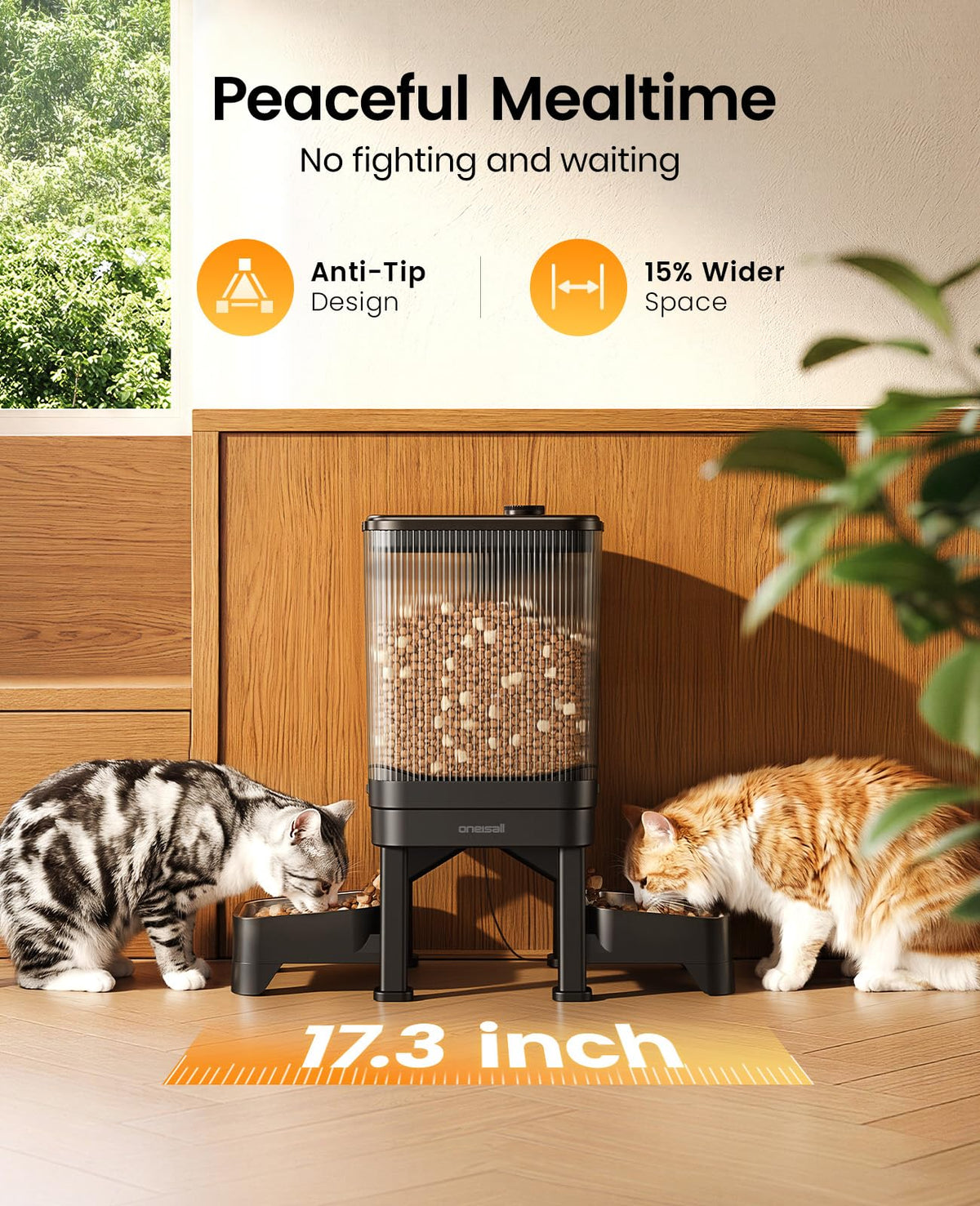 oneisall 5G WiFi Automatic Cat Feeder for 2 Cats, App Control, 32 Cups/7L