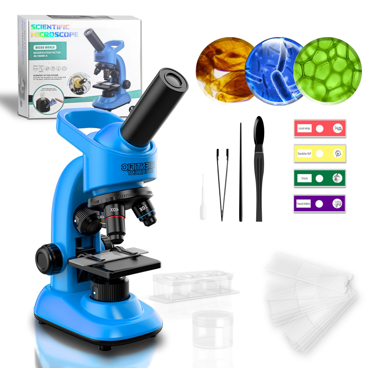 Kids Microscope,40-1600x Microscope Kit for Kids Beginners Children,STEM Kit,Prepared Slides,LED Light and Configured Various Operating Tools- Science Experiment Toy for Kids Ages 6-12
