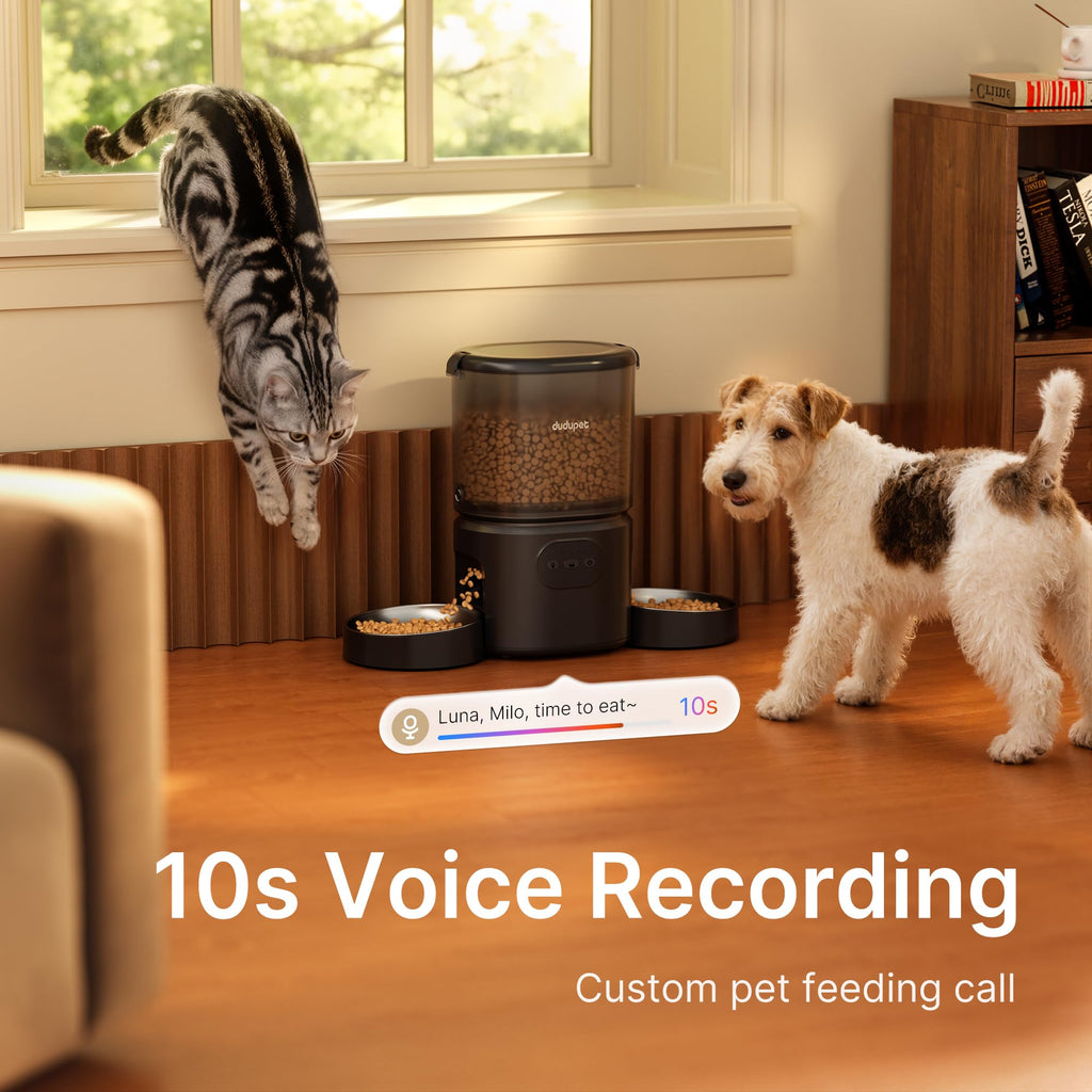 DUDUPET Automatic Cat Feeder for 2 Cats, Dual Cat Feeder with 5G WiFi APP