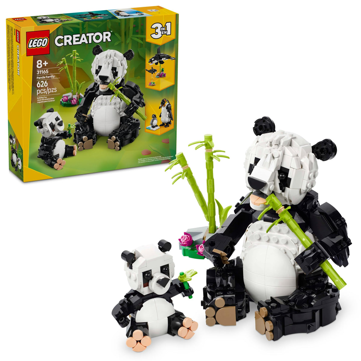 LEGO Creator 3 in 1 Wild Animals Panda Family - Building Toy Kit for Kids with 3 Building Options, Panda, Penguin, or Orca - 8 Year Old Girl & Boy Birthday Gifts - 31165