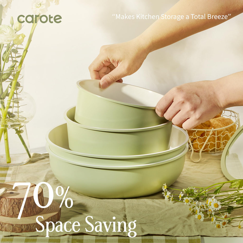 CAROTE 25pcs Ceramic Cookware Sets, Nonstick Pots and Pans Set Non Toxic