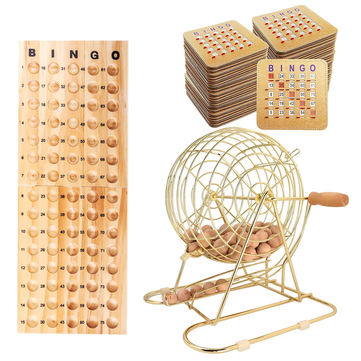 GSE Deluxe Bingo Game Set, Large Brass Cage, 100 Shutter Slide Bingo Cards