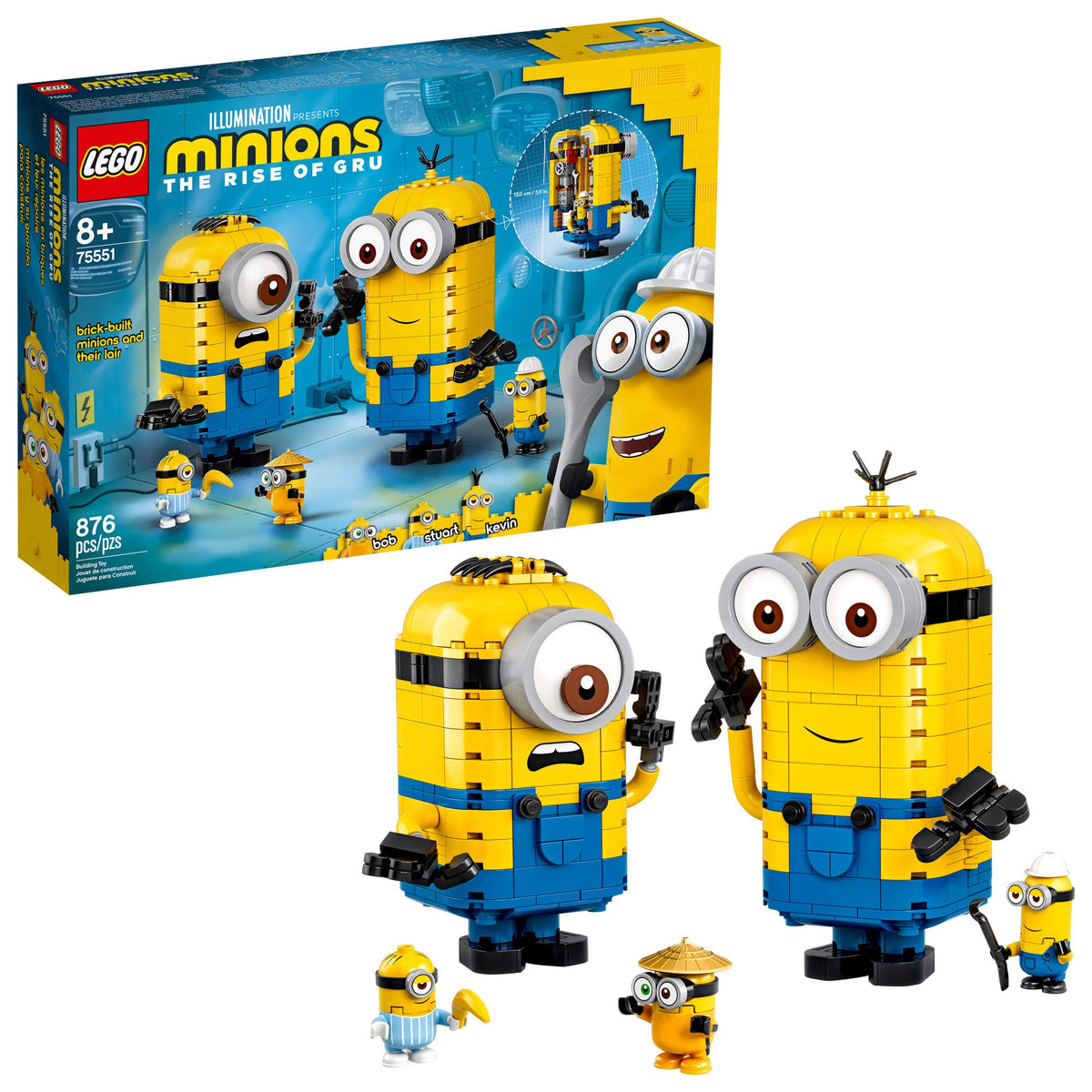 LEGO Minions: Brick-Built Minions and Their Lair (75551) Building Kit for Kids, Great Birthday Present for Kids Who Love Minion Toys and Kevin, Bob and Stuart Minion Characters, New 2020 (876 Pieces)