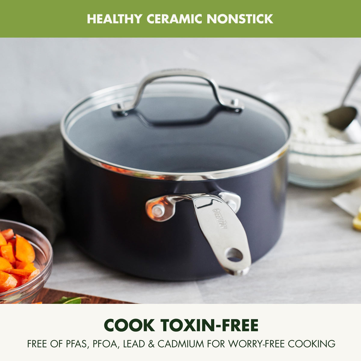 GreenPan Valencia Pro 2 Piece Ceramic Saucepan Set, 1.6QT & 3.3QT with Lids