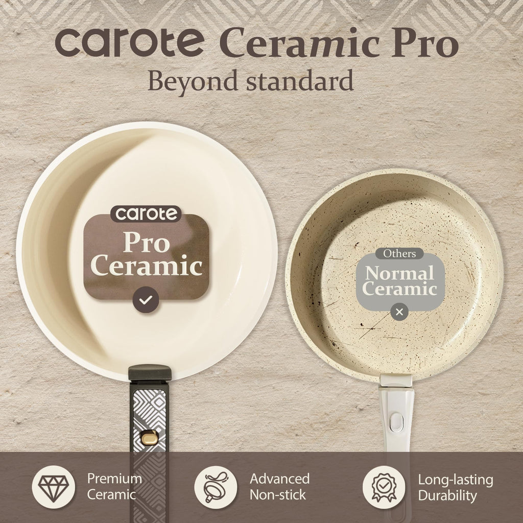 CAROTE 21pcs Ceramic Cookware Set, Pots and Pans Set with Detachable Handle
