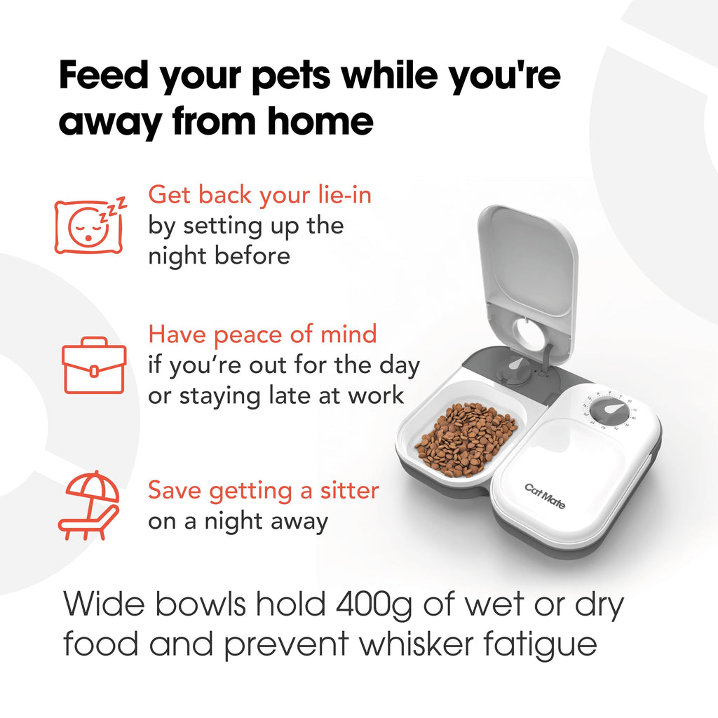 Cat Mate C200 Automatic 2 Meal Pet Feeder with Timer for Cats & Small Dogs