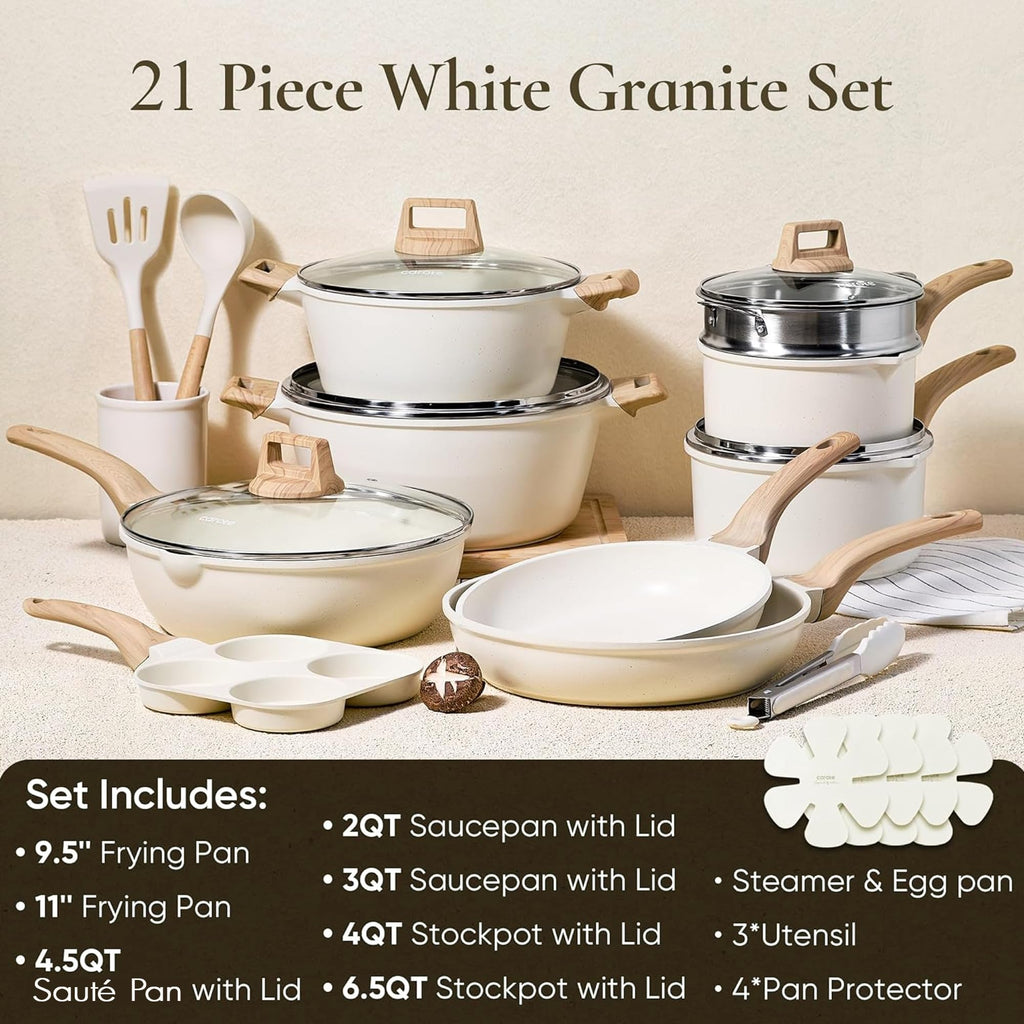 CAROTE 21pcs Pots and Pans Set, Nonstick Cookware Sets, with Egg Pan