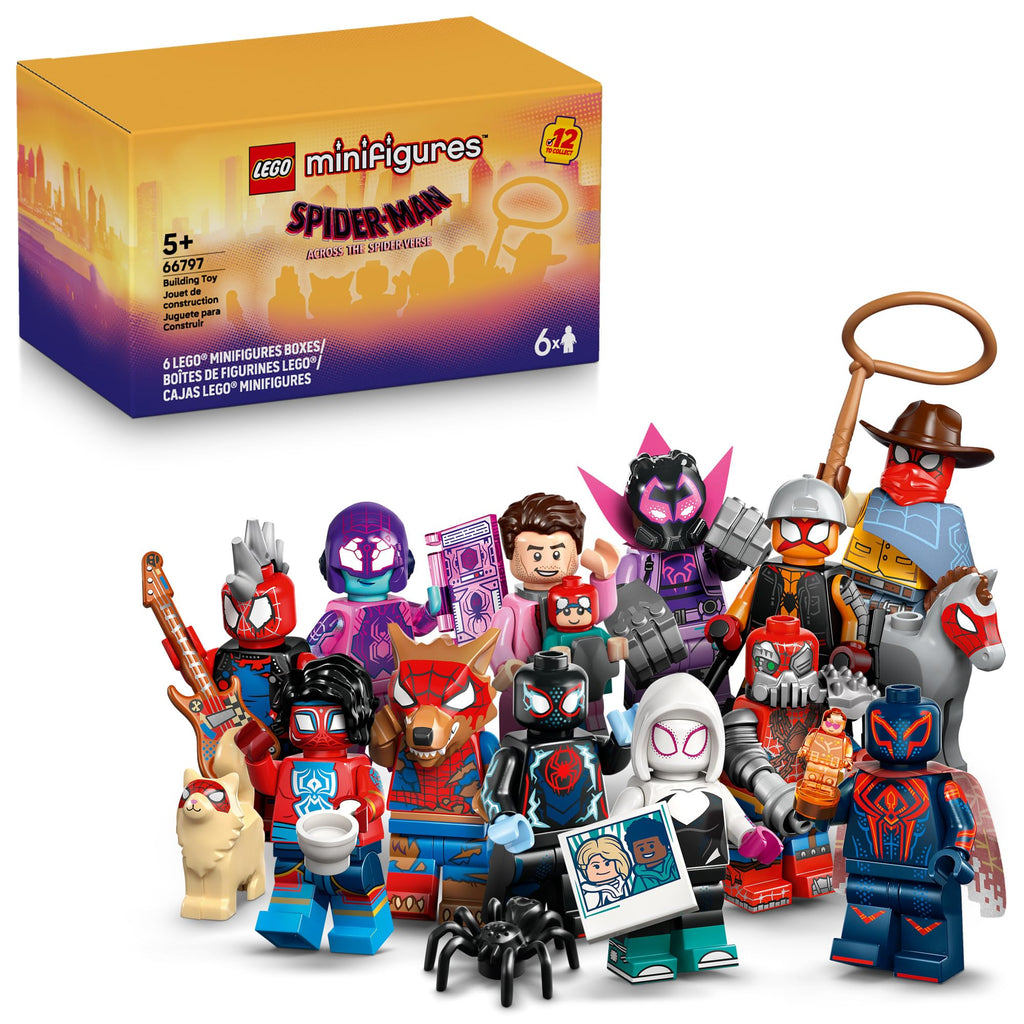 LEGO Minifigures Spider-Man: Across The Spider-Verse 6 Pack - Spider-Man Toys for Boys & Girls, Ages 5+ - Pretend Play Action Figures for Kids - Gift for Birthdays - 66797