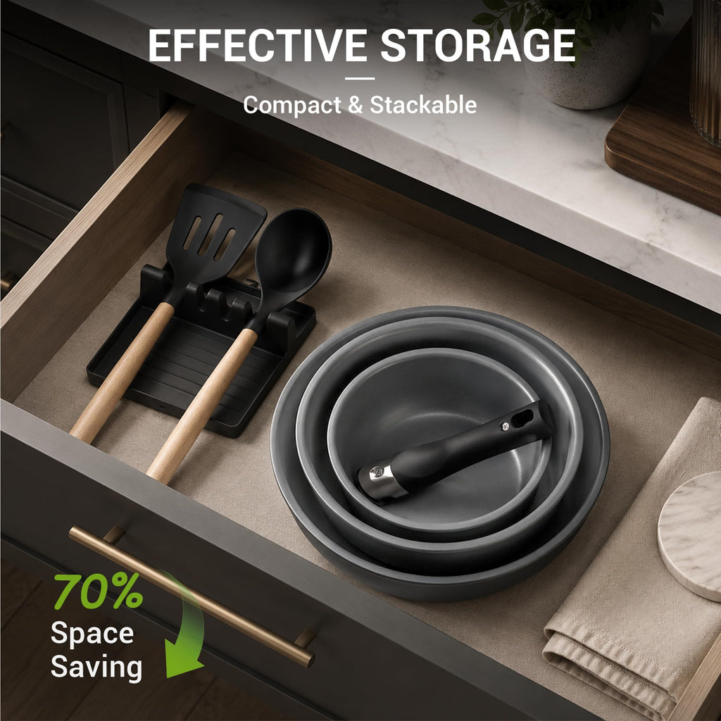 Ammeloo 18-Piece Ceramic Pots and Pans Set Non Stick, Non Toxic Cookware Set with Removable Handles, Pot Sets for Cooking, Induction Ready, Dishwasher & Oven Safe, PFAS PFOA & PTFE Free (Black)