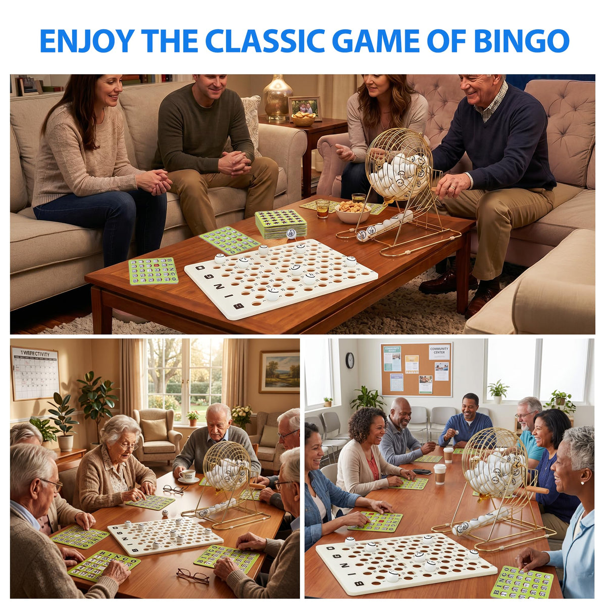 GSE Professional Bingo Game Set for Adults Large Groups, (Gold Cage)