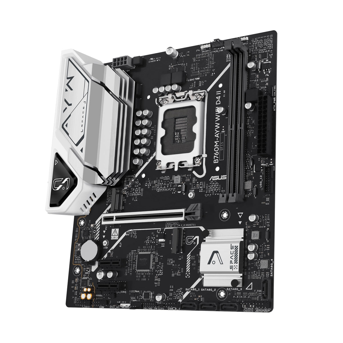 ASUS B760M-AYW WiFi D4 II Intel® B760 (LGA 1700) microATX mATX Motherboard, PCIe 5.0 x16 Support, Two M.2 Slots, DDR4, Realtek 2.5Gb Ethernet, Wi-Fi 6, HDMI, SATA 6 Gbps, Front USB 5Gbps, Aura Sync