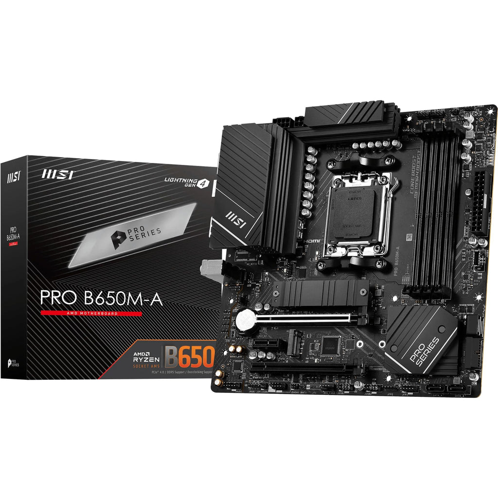 MSI PRO B650M-A WiFi V1 Motherboard, Micro-ATX - Supports AMD Ryzen 9000/8000 / 7000 Series Processors, AM5 - DDR5 Memory Boost 6000+MHz/OC, 2 x PCIe 4.0 x16, 2 x M.2 Gen4, 2.5G LAN