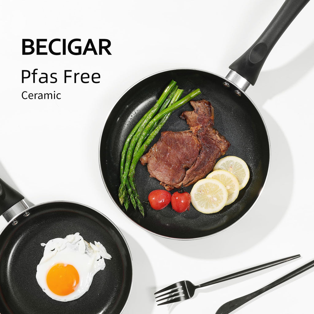 BECIGAR 8 Pcs Ceramic Pots and Pans Set