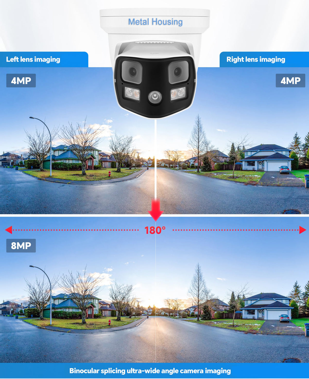 Real HD 8MP 4K Dual Lens PoE IP Security Camera with Metal Housing, 180 Degree Panoramic Wide Angle, Full Color Night Vision, H.265, IP66, NDAA Compliant