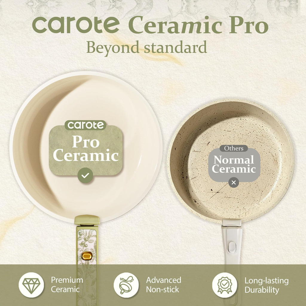 CAROTE 25pcs Ceramic Cookware Sets, Nonstick Pots and Pans Set Non Toxic