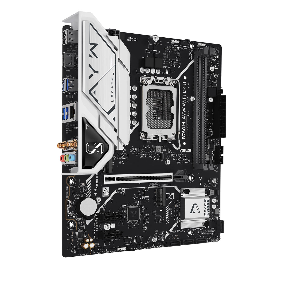 ASUS B760M-AYW WiFi D4 II Intel® B760 (LGA 1700) microATX mATX Motherboard, PCIe 5.0 x16 Support, Two M.2 Slots, DDR4, Realtek 2.5Gb Ethernet, Wi-Fi 6, HDMI, SATA 6 Gbps, Front USB 5Gbps, Aura Sync