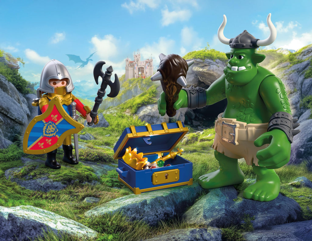Playmobil | Knights | Troll with Lion Knight Treasure | Troll Figure with Movable Club and Treasure Chest | Knights Toy for Children Aged 4+ | 72116