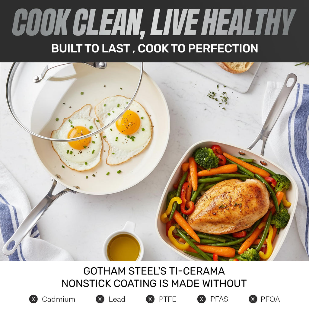 GOTHAM STEEL 20 Pc Ceramic Cookware Set, Diamond and Titanium Coated